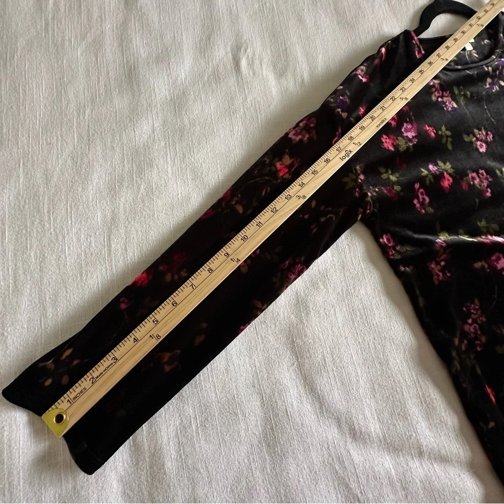 J Jill Shirt Womens L Black Velvet Dark Floral Long Sleeve Stretch Pullover Boho
